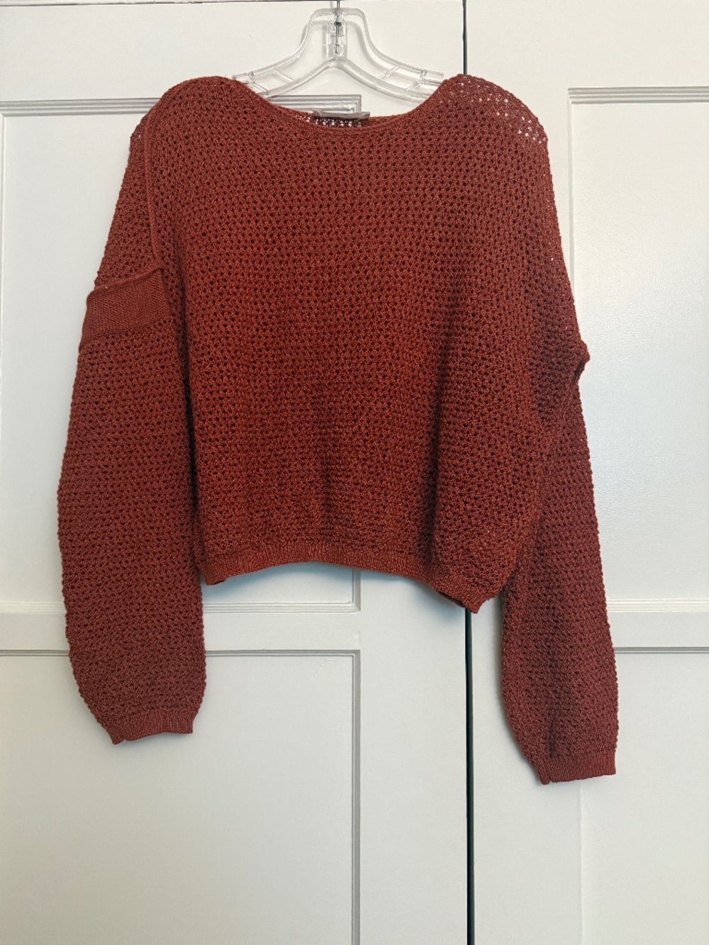 Double Zero Mystic Rust Orange Mesh Knit Sweater Size Medium Sheer Boho Fall